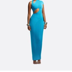 Hanifa One-Shoulder Cutout Maxi Dress in Bright Turquoise